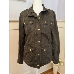 J Crew Downtown Field Jacket Mossy brown Women’s Size XS Utility Pockets Brass
